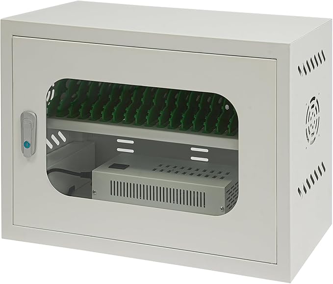 20-Device Charging Station, Charging Cabinet for Cellphones & Tablet Computers, Rechargeable Cellphone Locker Storage Charging Station, Locking Laptop Storage Box with Cable Management