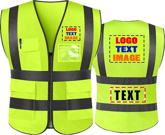 High Visibility Safety Reflective Vest with Pockets and Zipper Construction Hi Vis Work Vest(Neon Yellow S)