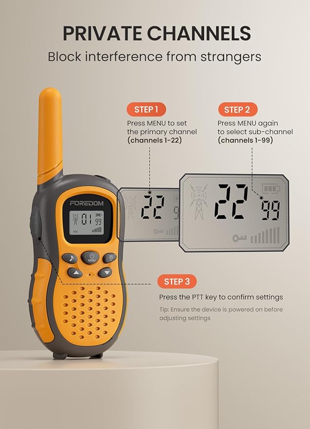 FOREDOM Walkie Talkies for Kids Walkie Talkies Long Range for Boys Age 3 to 12 Year Old Birthday Toys with Flashlight, Lanyards, 2 Pack - Orange