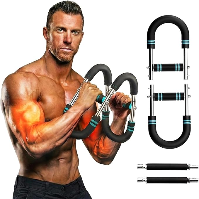 Adjustable Twister Arm Trainer for Chest, Biceps & Forearms – 12-Level Resistance Arm Exerciser Bar (40–130 lbs) | Upper Body Strength Training Equipment with Durable Steel Build & Carry Bag