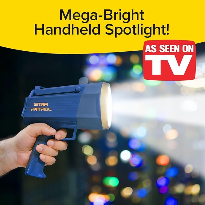 Star Patrol Mega-Bright Rechargeable Spotlight, AS SEEN ON TV, Tactical & Emergency Flashlight, 10 Modes, Turbo Boost Up to 100%, Built-in Kickstand & Phone Charger, for Camping, Emergencies, Walking