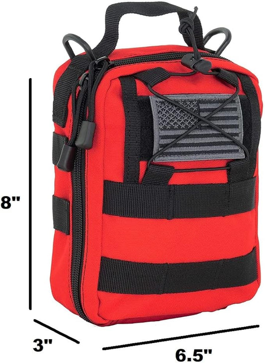 LINE2design First Aid (Ifak) Pouch EMS Bag - EMT Emergency Medical Trauma Pack Bags Tactical EDC Rescue Utility Gear IFAK Bags for Hiking Gunshot Stop Bleeding Includes USA Patch - Red