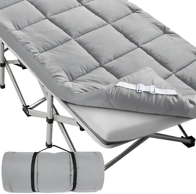 Cot Mattress Topper (Improved Thickness), Foam Quilted Pads for Camping, Soft Comfortable Sleeping Cot Mattress Pad Only, Camping Pad 75"x30" for Camp Cot/Rv Bunk/Narrow Twin Beds, Navy