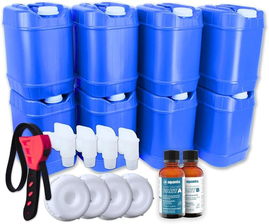 5-Gallon Stackable Water Storage Containers, Water Treatment,5 Gallons Each w/Lids + Spigot, Easy Fill, Survial Supply Emergency Water Storage for Disaster Preparedness, 40 Gallon (8 Tanks)