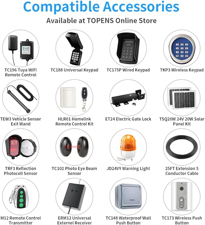 TOPENS JY9132 Automatic Gate Opener for Super Heavy Duty Dual Swing Gates Up to 20ft per Arm, Commercial Double Swing Gate Operator AC Powered with Remote Control Kit Solar Compatible