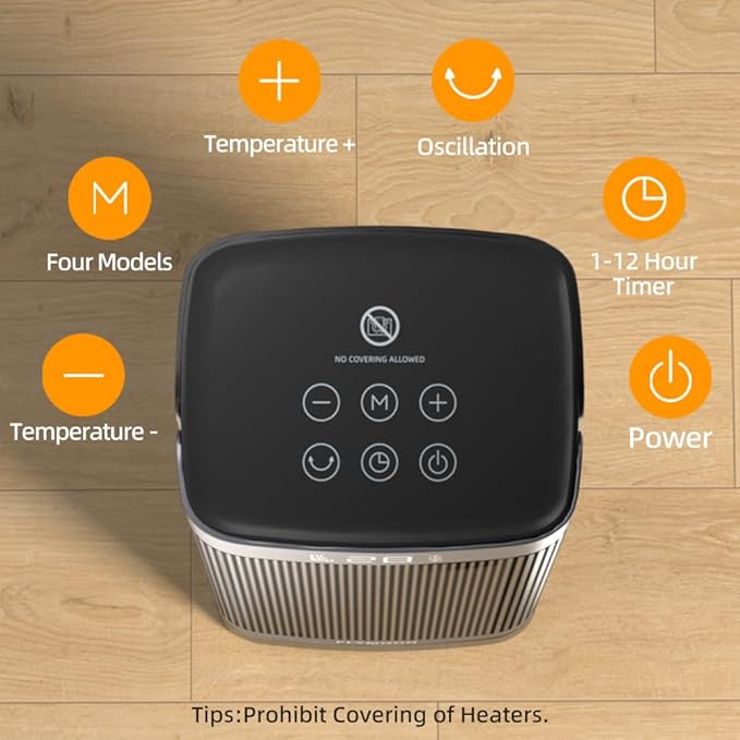 Flymoon Space Heater for Indoor Use, 1500W Portable Heater with Remote, Overheat & Tip-Over Protection, Electric Heater with 60° Oscillation, 12H Timer for Office Large Room RV