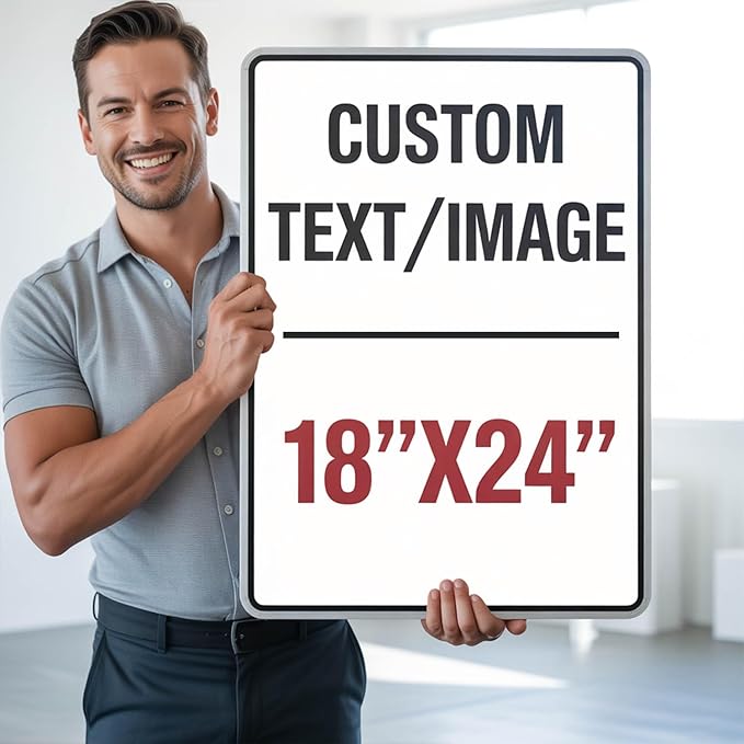 Custom Metal Sign - 18x24 Inch Weatherproof 0.04 Aluminum - Personalized Sign for Office, Home - Reflective Option - Single/Double Sided