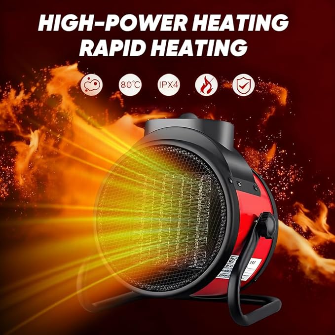 Saker Powerful Portable Heating Cannon,High Power Ceramic Space Heater, 3000W Fast Heating with Adjustable Thermostat for Large Room, Quiet Oscillation & Overheat Protection