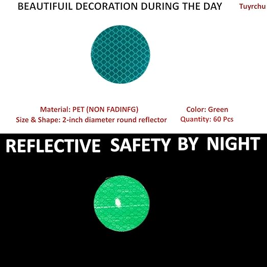 Green Reflective Stickers 2-inch Diameter Round Reflector, Outdoor Waterproof High Visibility Warning Adhesive Tape (60 Pcs)