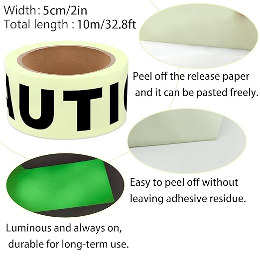 Glow in The Dark Tape Caution Tape Roll 2inx32.8ft Crime Scene Construction Warning Glow Tapes Indoor Outdoor Barricade Safety Night Decorations Glows in The Dark Stairs Walls Exit Door Danger Areas