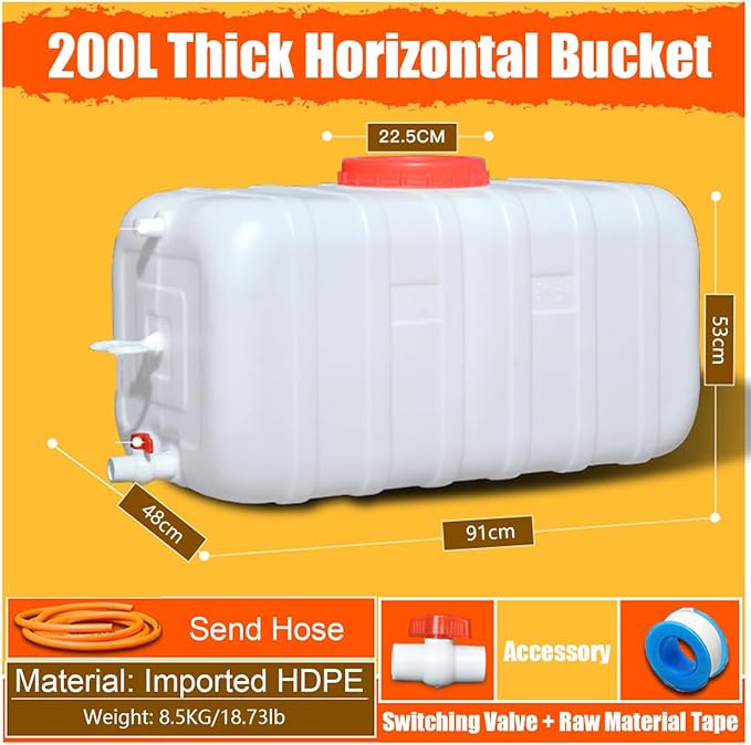 45L/75L/100L/200L Water Tank，Plastic Bucket，Food-Grade Rectangular Thickened Water Tower with Faucet for Household Water Storage(Size:200L)