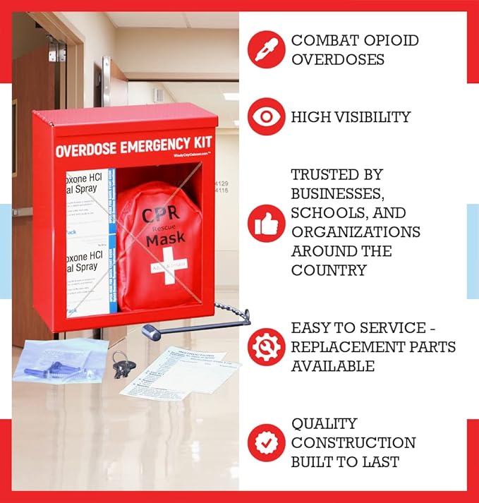Overdose Emergency Kit Non-Locking Cabinet - High Visibility & Secure, 22 Gauge Steel, Wall Mountable with Acrylic Window, Break Hammer - Universal Capacity (Medication Not Included)