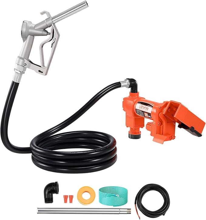 VEVOR Fuel Transfer Pump, 12V DC 20 GPM 1/4 HP Diesel Pump, Extractor Pumps with Manual Nozzle, Discharge Hose and Suction Pipe, for Gasoline, Diesel, Kerosene, Ethanol-Methanol Blends & Biodiesel