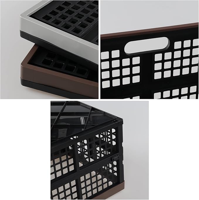 Cand 4 Pack Large Collapsible Crate for Storage, 42 Liter Plastic Folding Crate Box Bin