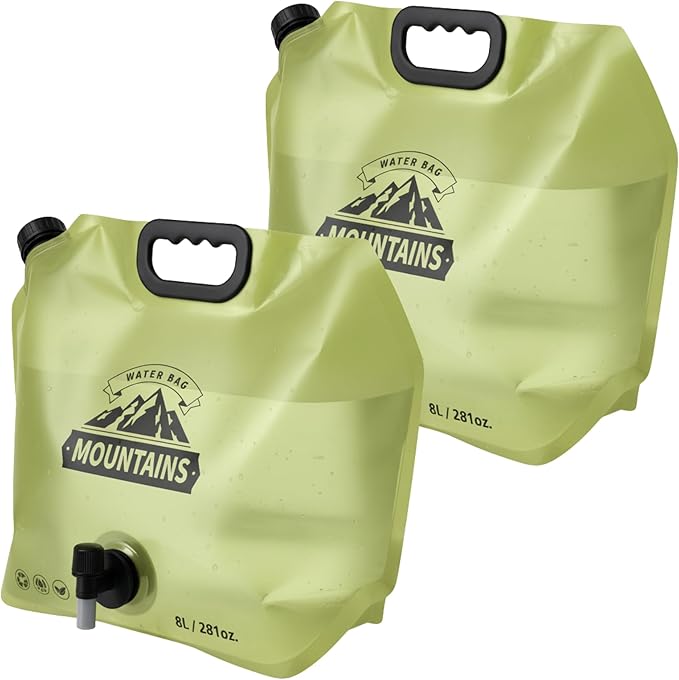 Camping Water Container 2 Gallon Collapsible Water Jug with Spout - Reusable BPA Free Plastic Flasks, Foldable Empty Gallon Jug for Water Storage, Water Bag for Outdoor Hiking Emergency Prep (2 Pack)