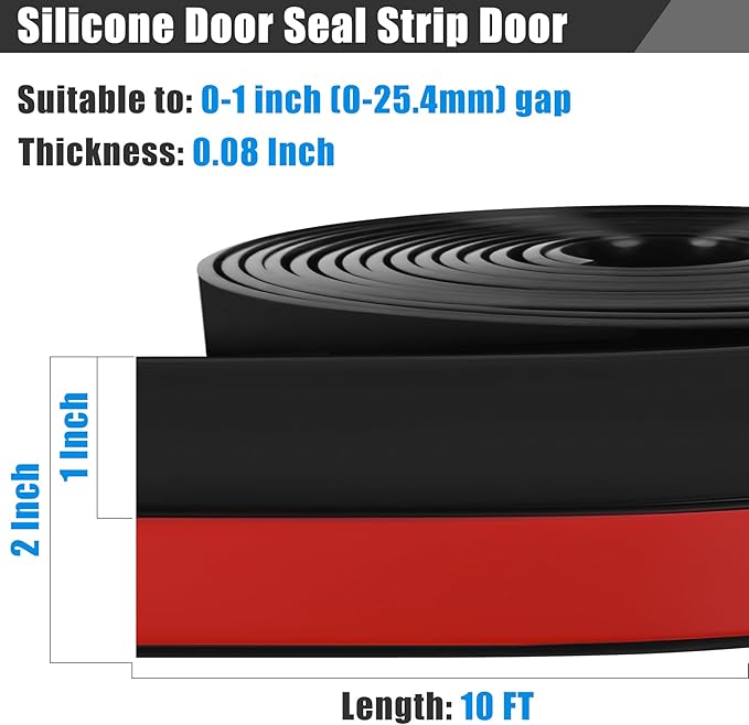 Draft Seal Tape for Doors and Windows 2 in x 10 Ft Silicone Weather Stripping Extra Thick 2mm Door Seal Strip with Strong Adhesive Draft Insulation Stopper Side Seal - Black