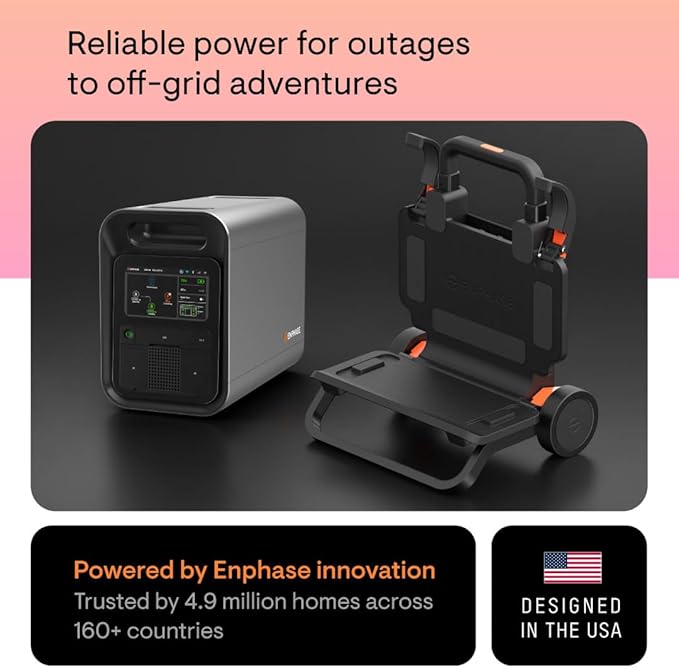 Enphase IQ PowerPack 1500 + IQ Cart – Advanced portable power with microinverter technology, LCD touchscreen, 4G cellular, Wi-Fi & Bluetooth, IQ Cart for easy mobility during camping or home backup
