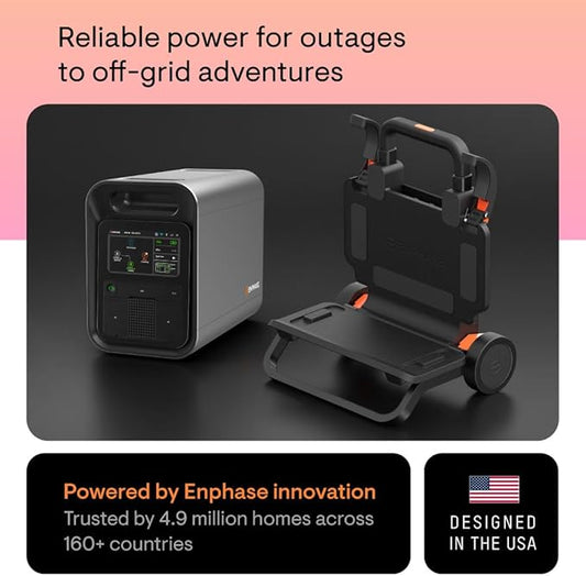 Enphase IQ PowerPack 1500 + IQ Cart – Advanced portable power with microinverter technology, LCD touchscreen, 4G cellular, Wi-Fi & Bluetooth, IQ Cart for easy mobility during camping or home backup