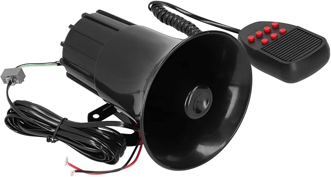 12V 50W 115dB Car Horn with PA Mic, 7 Sound Emergency Warning Alarm Siren, Loud Car Alarm Speaker for Truck RV Boat, Universal 12V Vehicle Safety Alert System