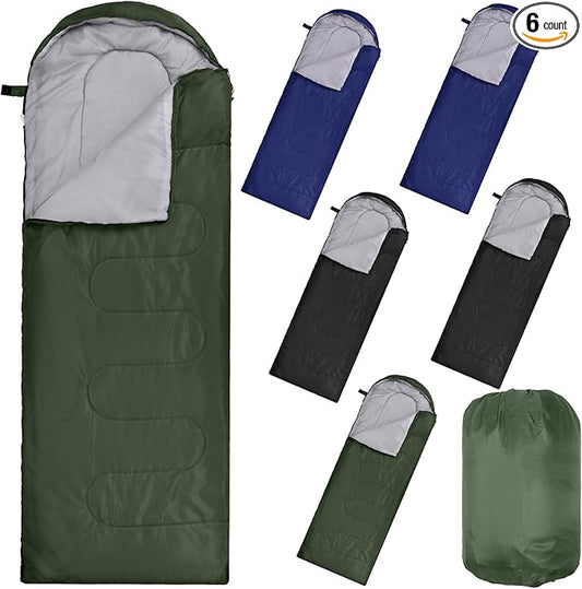 Macarrie 6 Pack Bulk Sleeping Bags for Homeless Donation, 0 Degree Waterproof Sleeping Bags with Compression Sack for Adults Winter Cold Weather Care Camping Hiking Emergency