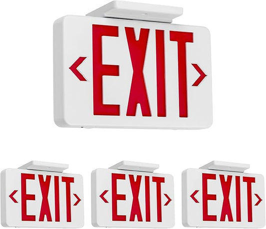 Gruenlich LED Exit Sign,Emergency Light with Double Face and Battery Backup,UL 924 Qualified, AC 120/277V, US Standard Hardwired Red Letter Exit Lights for Business, 4-Pack