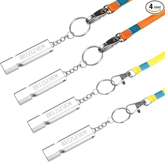 Survival Whistles 4-Pack & 6-Pack, Aluminum Emergency Safety Whistle with Lanyard and Keychain, Waterproof & Unbreakable for Hiking, Camping, Dog Training, Coaching, Emergency Kits