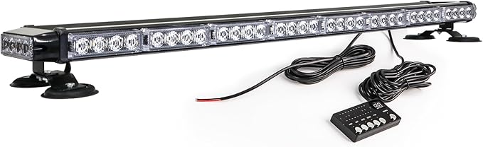 38" Amber Yellow Rooftop Beacon Warning Emergency Flashing Snow Plow Light Bar Double Side Strobe Light Traffic Advisor with Magnetic Base for Tow Work Truck Pickup (Amber/White/Amber)