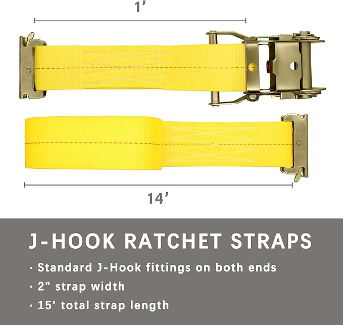8Pack E-Track Straps Ratchet Etrack Strap Box Truck Strap Tie Down Heavy Duty 2" x15' 4400lbs Breaking Load, 2200 Working Load E-Track Accessories Yellow
