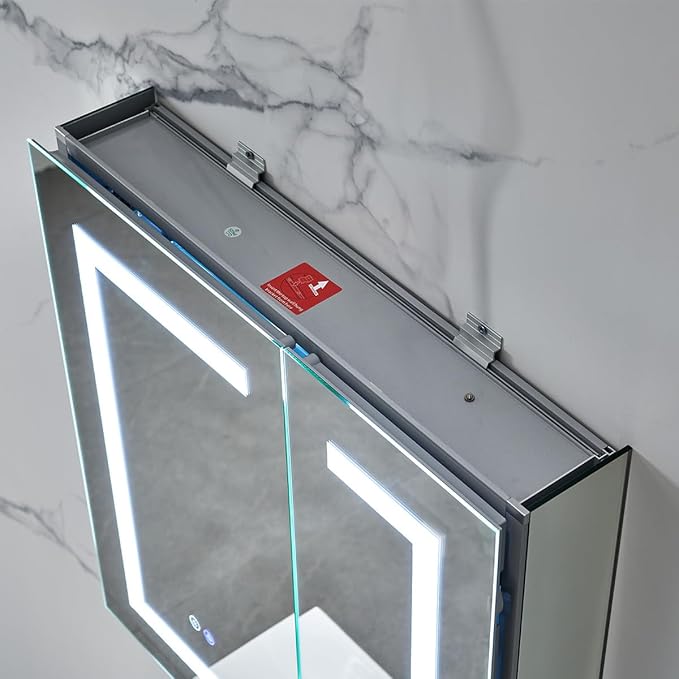Blossom LED Medicine Cabinet Mirror for Bathroom 25x26 Inch, Recessed/Surface Mounted Lighted Medicine Cabinet with Mirror, Defogger, 3-Color Dimmer, Wall Mounted Storage Cabinet