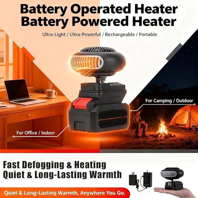 Battery Powered Heater, Battery Operated Heater, Quiet Long Heating, Ultra-Light/Ultra-Powerful/Portable/360-Degree Rotation/Anti Tilt Design, for Camping/Indoor/Car Defroster (5 Batteries*1)