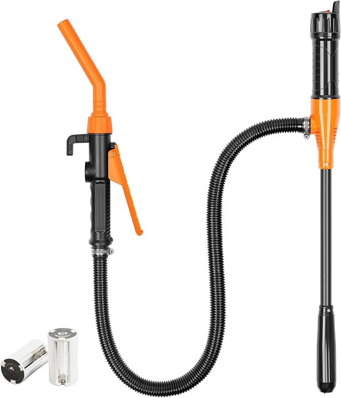 Portable Fuel Transfer Pump - 2.4 GPM Battery Powered Siphon Pump,Siphon Pump for Gasoline,for Fuel, Oil & Water, with Powerful Suction Ergonomic Nozzle 39 Inches Hose（Orange）