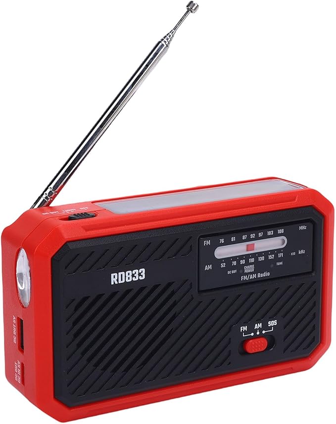 ciciglow Hand Crank Emergency Radio, AM FM Portable Solar Weather Radio with LED Flashlight and SOS Alarm for Outdoor Camping Hiking (Red)