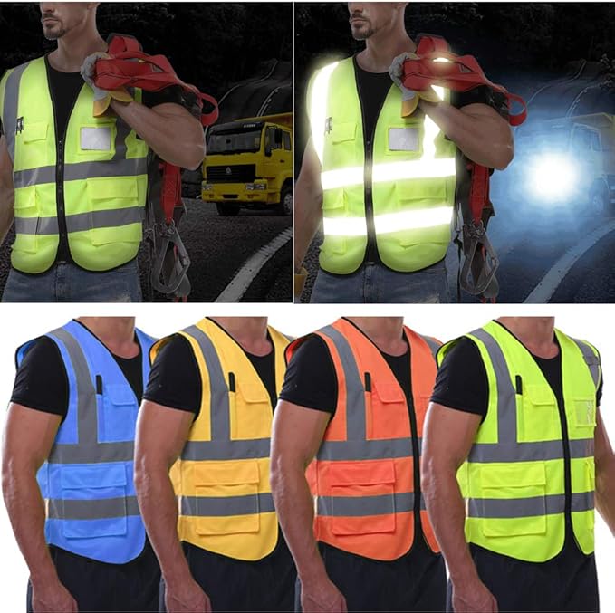 YOWESHOP High Visibility Safety Vest Custom Your Logo Protective Workwear 5 Pockets With Reflective Strips Outdoor Work Vest (Orange (S))