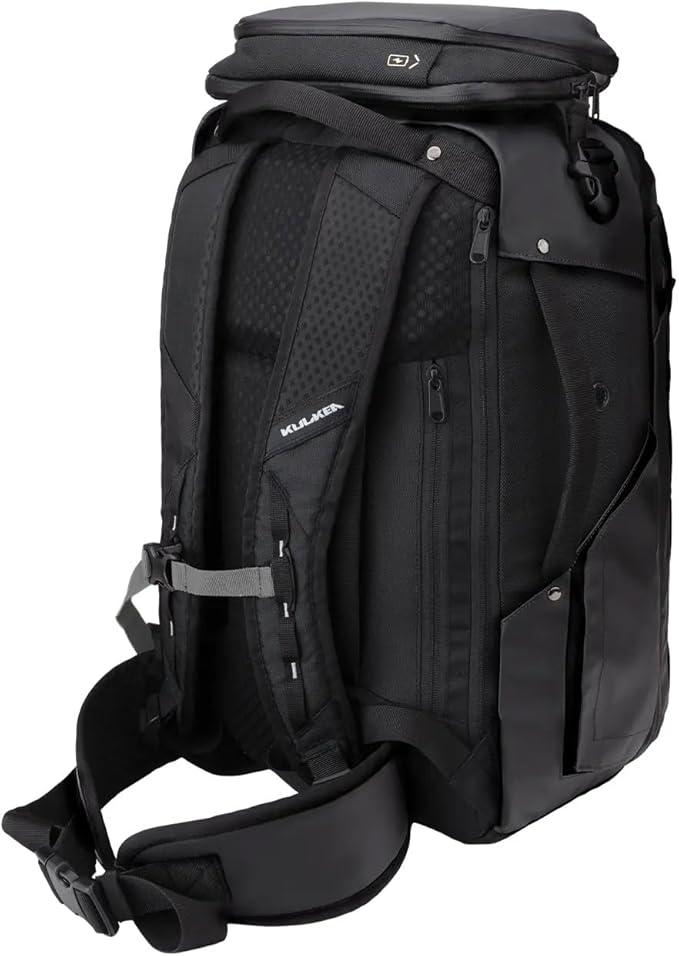 Käydä 44L Travel Backpack - Spacious Carry On Backpack with Detachable Travel Pouch, Magnetic Water Bottle Pocket, Passport and Laptop Pocket - Convertible Boot Bag for Snow Sports (Black/Silver)