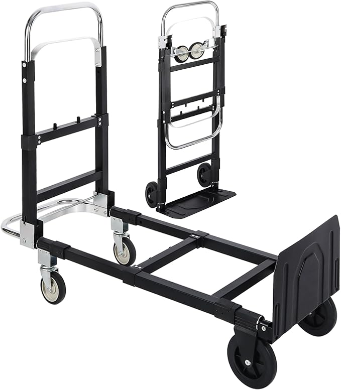 RedSwing Hand Truck Dolly Foldable,Folding Convertible Hand Truck with 4 Wheels,2 in 1 Heavy Duty Dolly Cart for Moving Luggages,Garage,Home,500 Lbs