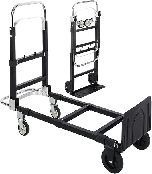RedSwing Hand Truck Dolly Foldable,Folding Convertible Hand Truck with 4 Wheels,2 in 1 Heavy Duty Dolly Cart for Moving Luggages,Garage,Home,500 Lbs