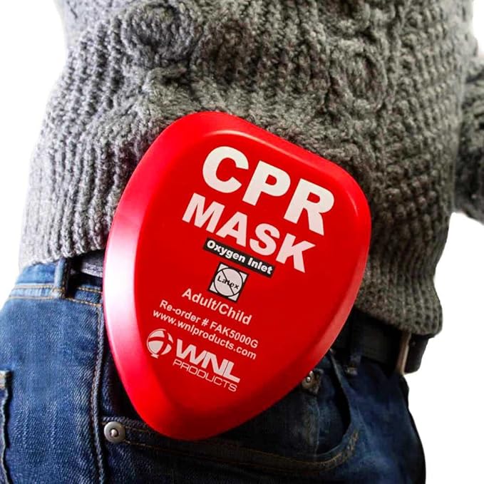 WNL Products FAK5000G-BUNDLE Adult/Child CPR Rescue Mask Kit with CPR Keychain - Hard Case CPR Mask with One-Way Valve, Gloves, Antiseptic Wipe, and Face Shield Keychain Barrier - Bundle