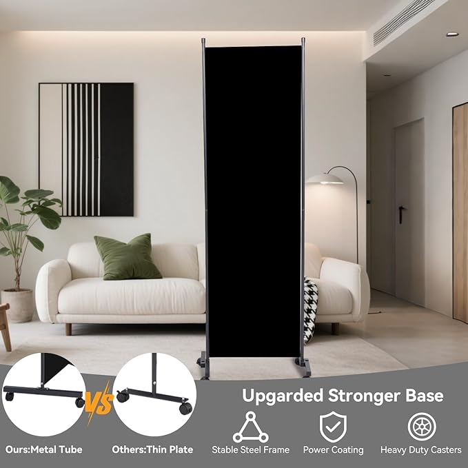 Room Divider(1 Panel-22in) Wall Divider for Room Separation, Portable Privacy Screens W/Wheels, Metal Frame Freestanding Room Separators 5.6FT Room Partitions and Dividers