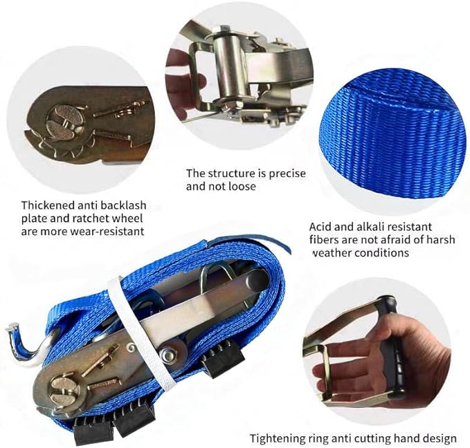 4 Pack Heavy Duty Ratchet Tie Down Straps 2" x26' – 6614 lbs Break Strength Cargo Straps with Metal Hooks for Truck, Trailer, Moving, Motorcycle & ATV, Blue