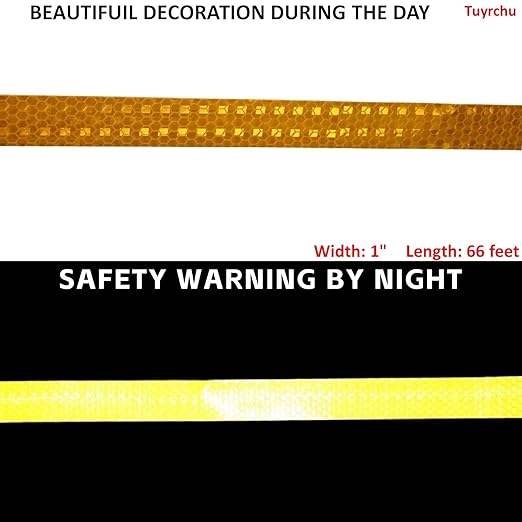 Yellow Reflective Tape Outdoor Waterproof 1 inch, High Visibility Hazard Conspicuity Safety Industrial Marking Tape (66 feet)