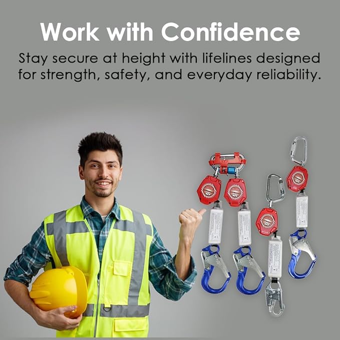 AFP Demon 6 Foot Single Web Leg Self Retracting Lifeline Safety Yoyo, Shock Pack Absorber, Steel Snap Hook & Steel Carabiner Fall Protection Arrest Limiter SRL | OSHA & ANSI Rated