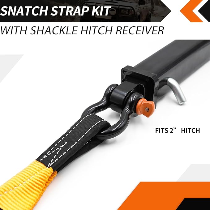 ALL-TOP Nylon Recovery Kit with Hitch Receiver: 3" x 20' (35,000lbs) 100% Nylon Snatch Strap + 2" Shackle Hitch Receiver + 3/4 HD Shackles (2pcs) with Isolator + Storage Bag