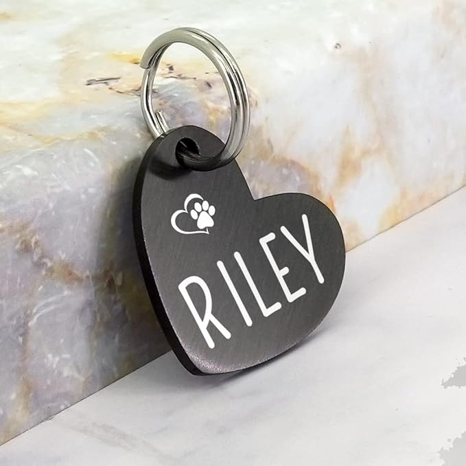 Ultra Joys Dog ID Tag, Custom Dog Tag Personalized Cat Tag, Pet ID Tag, Brushed Stainless Steel Heart Cat Tags Pet Tags, Brushed Stainless Steel Heart Dog Tag Black Large