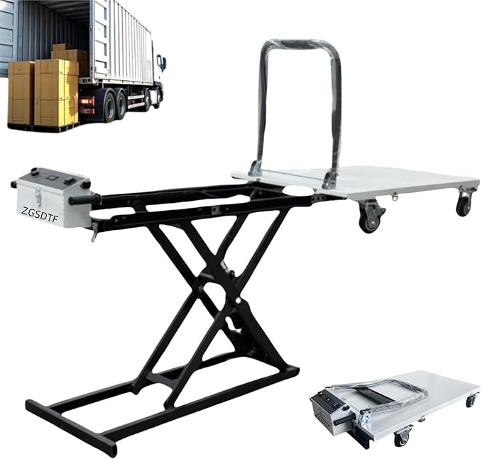 Electric Hydraulic Lift Trolley ，551 LBS Capacity Folding Material Elevator，No Fear of Rugged Road Conditions，Can be Easily Transported Goods to Trucks and Warehouse Racks（ US Warehouses）