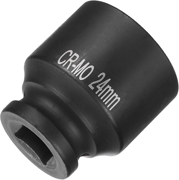 HARFINGTON 4 Point Square Socket 1/2" Drive 24mm Metric Square Impact Socket CR-MO Blackening Standard Wheel Sockets Pneumatic Socket Tool for Auto Repair Mechanical Maintenance Home Use