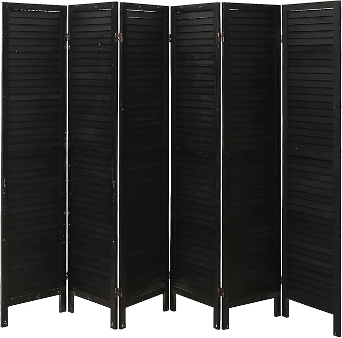 ECOMEX 6 Panel Louver Wood Room Divider 5.6ft.Tall Folding Privacy Screen Panels, Room Divider Wall, Divider for Room Separation, Partition Room dividers and Effectively Block Sight(Black)