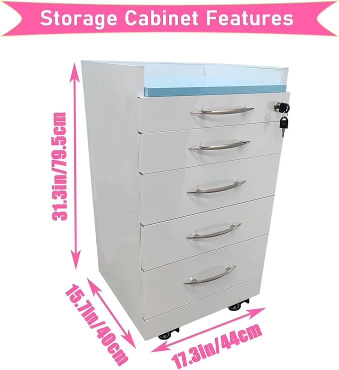 4 Drawer Dental Assistant's Mobile Cabinet Office File Storage Cart Mobile Utility Storage Cart Stainless Steel Moving Side Cabinet with 2 Pallets Lock Wheels for Dental Medical Office