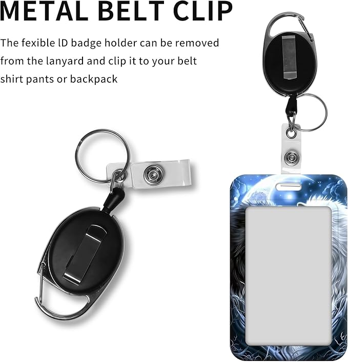 ID Badge Holder with Retractable Lanyard for Women & Men,Vertical ID Card Holder Wallet,Clear Window&Card Slot,Detachable Neck Strap for Nurse Teacher Office,Wolves Love