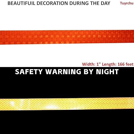 Industrial Reflective Tape Orange 1 inch Wide, Outdoor Waterproof High Visibility Safety Warning Adhesive Reflector Strips (166 feet)