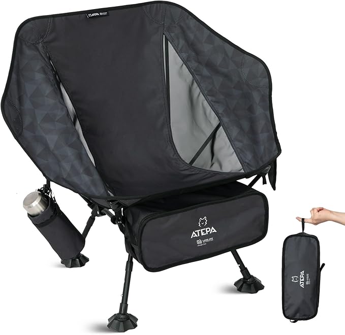ATEPA UFO3.0 Backpacking Camping Chair, Ultralight Extra Wide Comfortable Folding Chairs Heavy Duty Portable Hexagon Ergonomic Height Adjustable Seat with Anti-Sinking Feet for Hiking Outdoor, Black